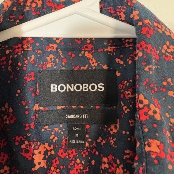 Bonobos Shirt Mens Medium Long Blue Red Floral Short Sleeve Button Up Stretch - Picture 3 of 7